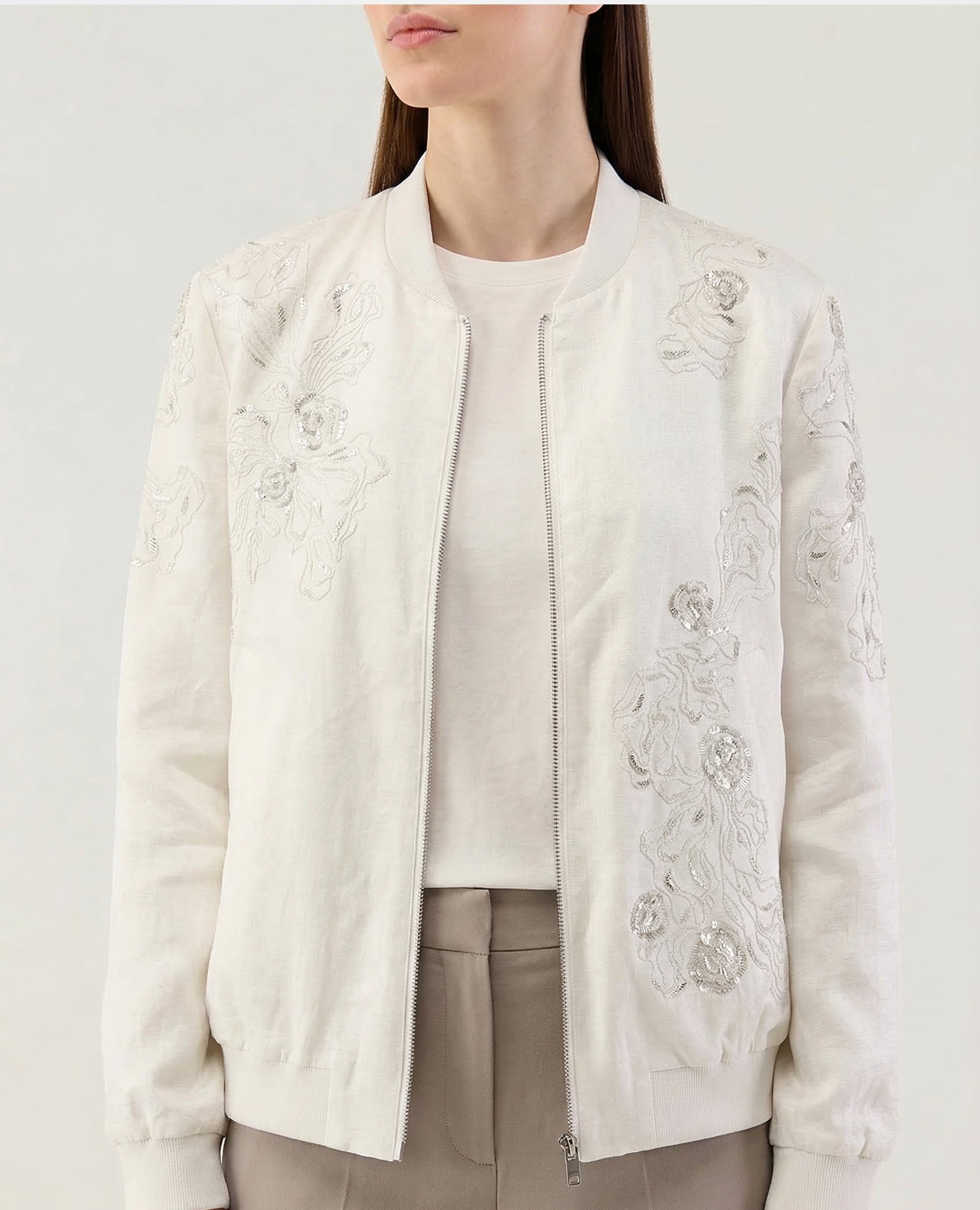 Ivory Reflections Bomber Jacket